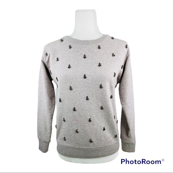 J. Crew Tops - J Crew Gray Jeweled Embellished Crewneck Pullover Sweatshirt Size XS